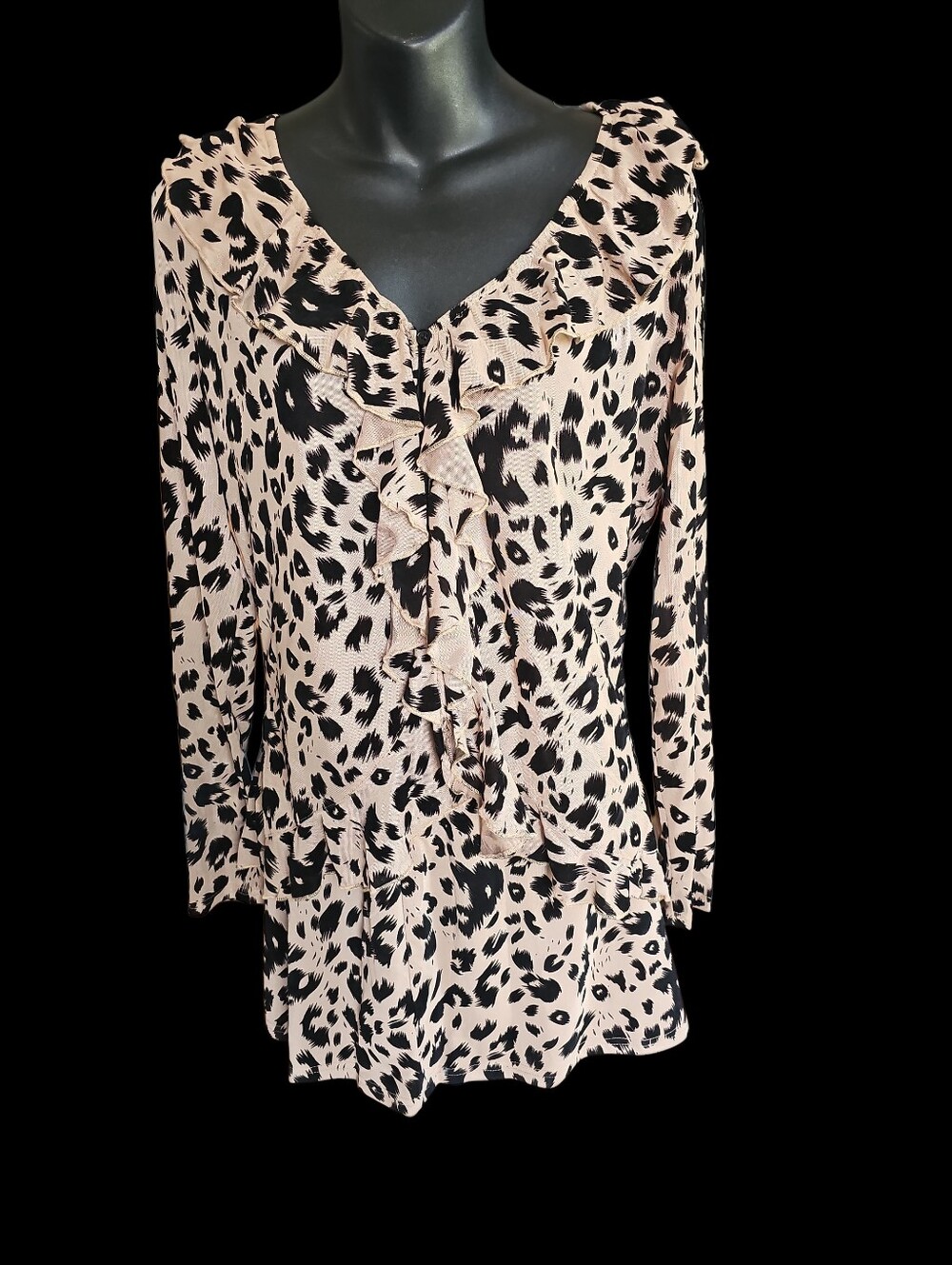 Scarlett Pink and Black Leopard Ruffle V-Neck Blouse